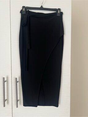 Windsor Black Wrap-Front Midi Skirt